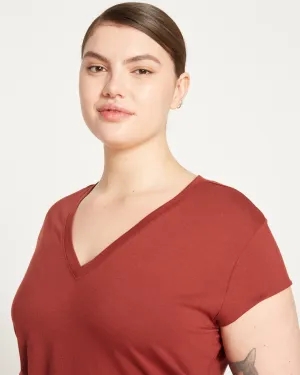 Ashley V Neck Cap Sleeve Tee - Cinnamon