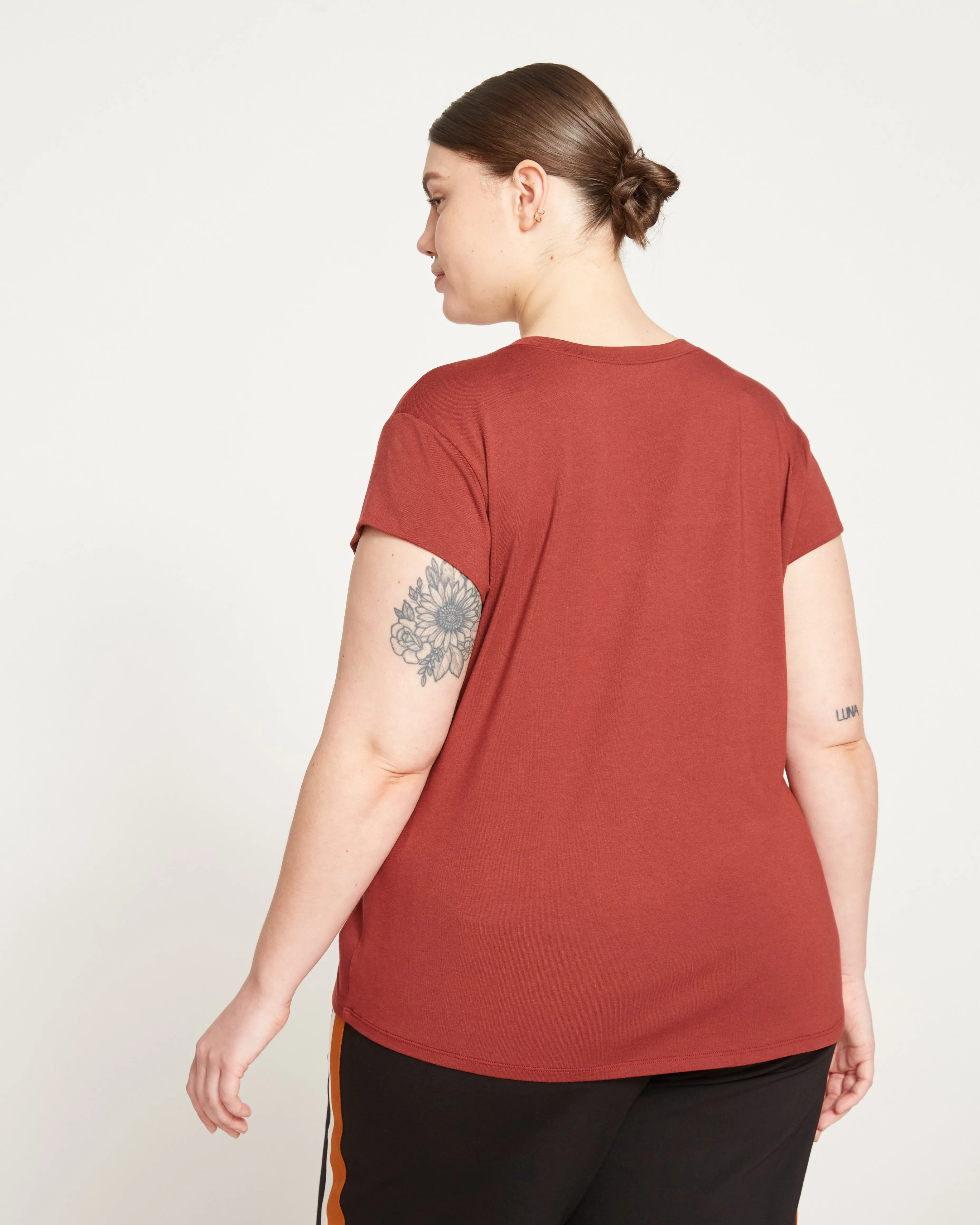 Ashley V Neck Cap Sleeve Tee - Cinnamon