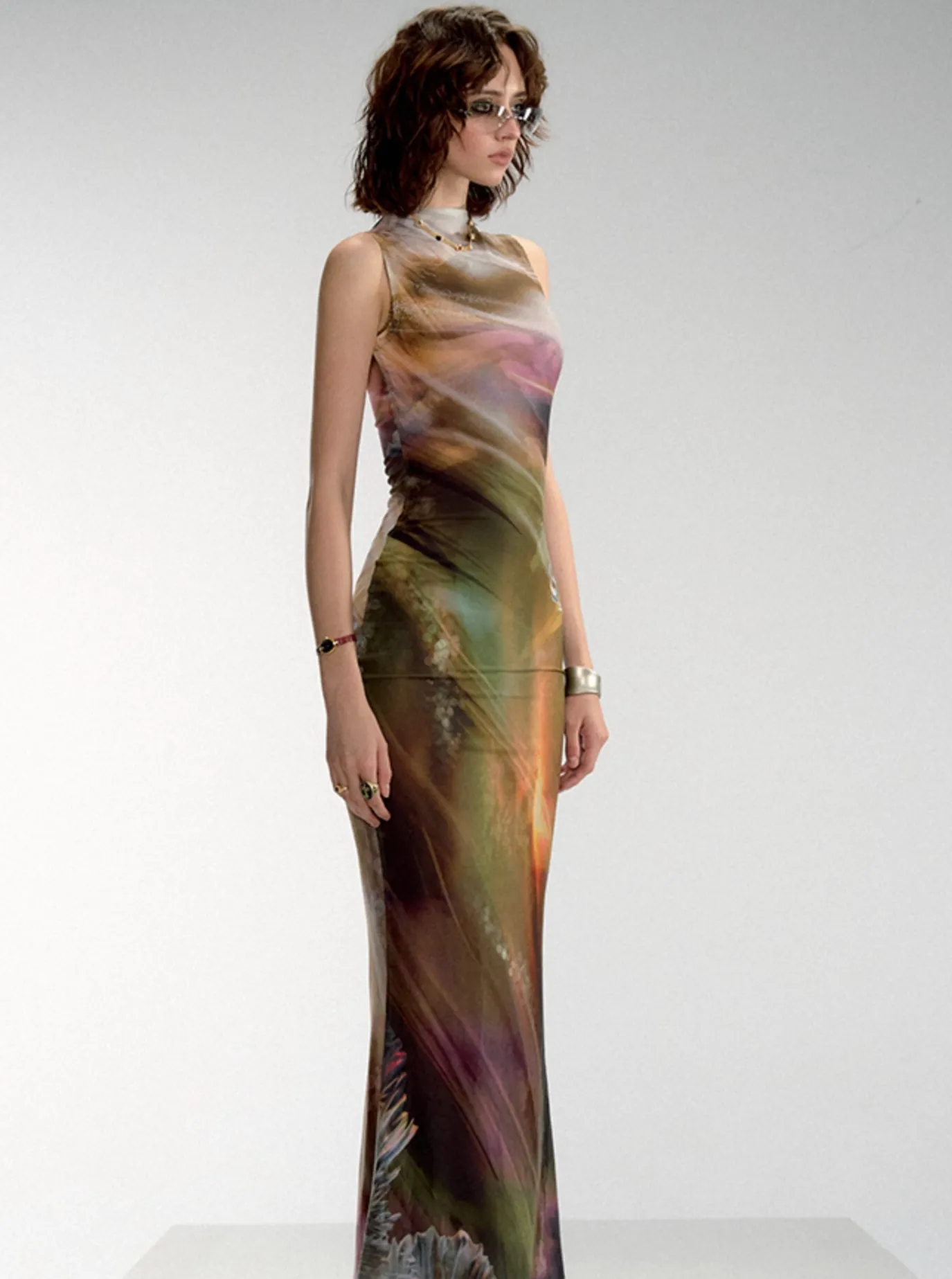 Aurora Borealis Sleeveless Maxi Dress