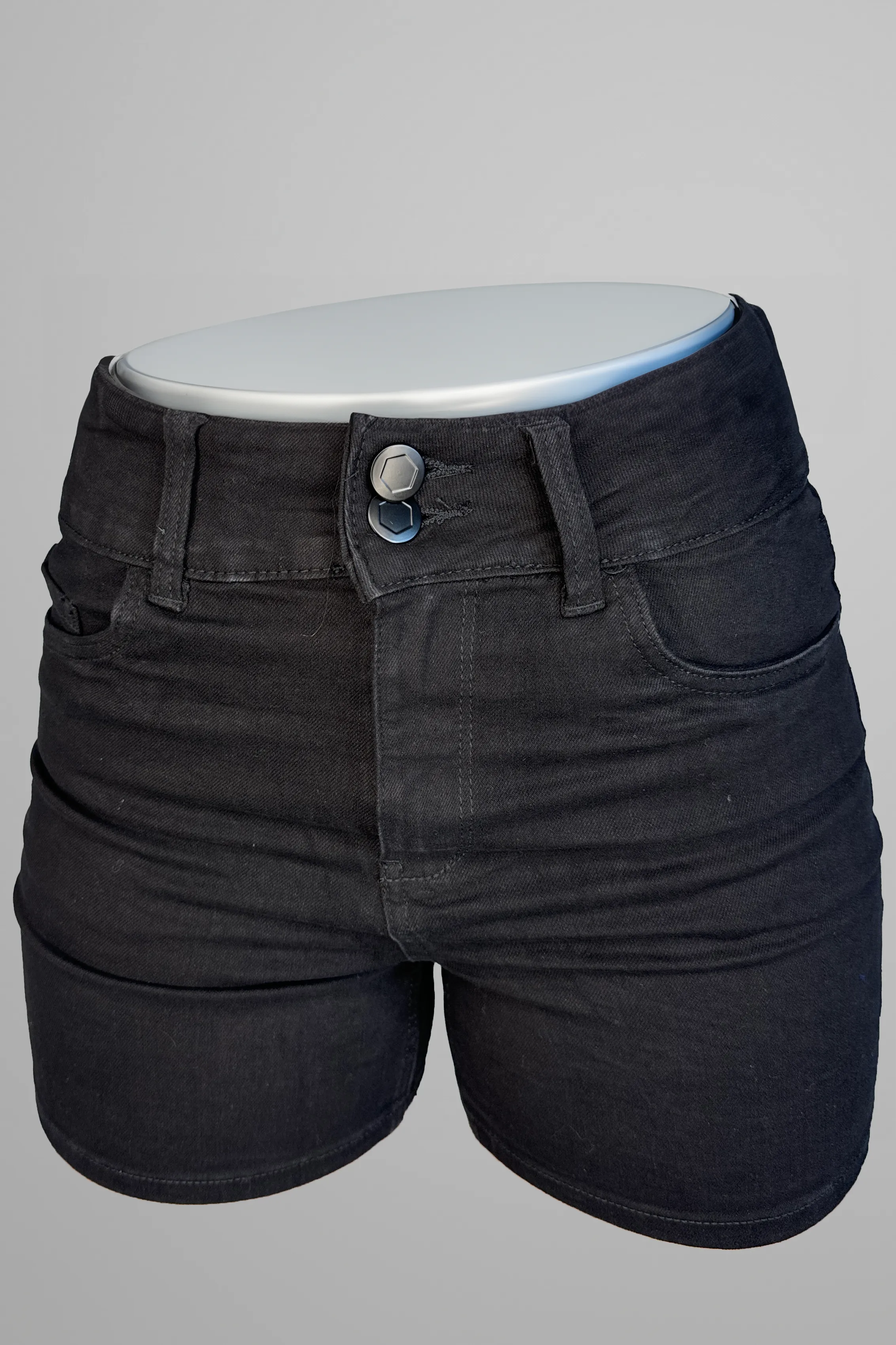 Black Denim High Waist Double Button Shorts