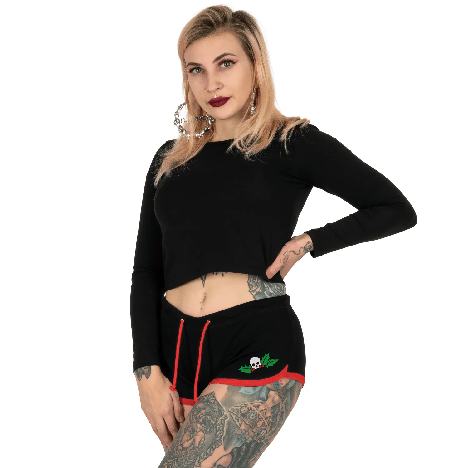 Candy Cane Skull Red Trim Short Shorts