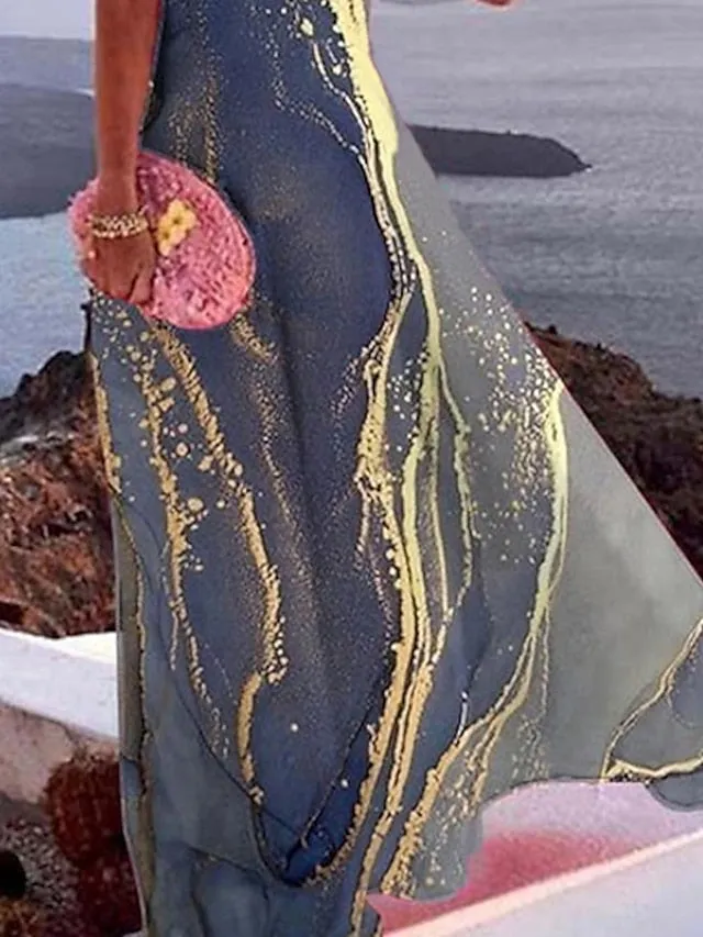 Casual Dress Swing Dress Long Dress Maxi Dress Gray Sleeveless Print Print Spring Summer V Neck Stylish Daily Vacation  S M L XL XXL 3XL for Women