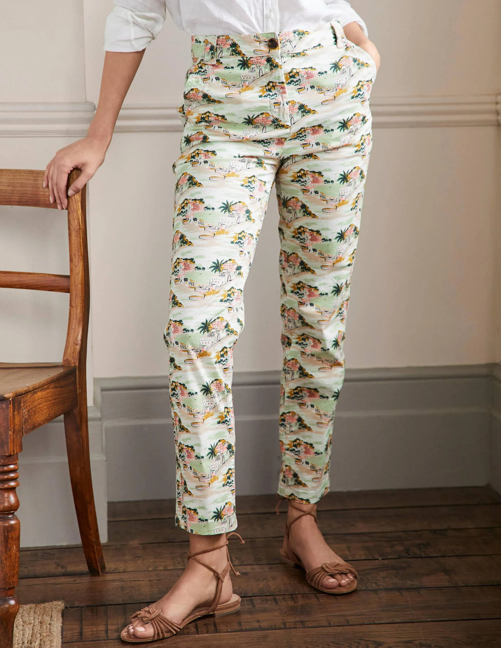 Classic Chino Trousers-Ivory/Green Paradise Bay