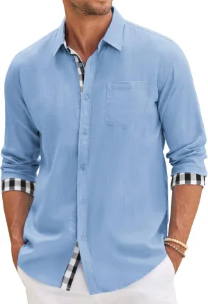 COOFANDY Men's Linen Shirt Business Casual Textured Shirt Button Up Beach Shirt