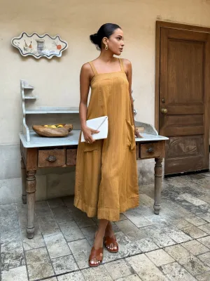 Cotton & Linen Trendy Large Pocket Long Dress