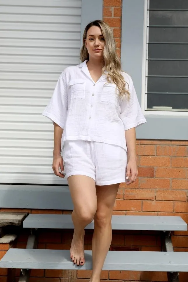 Crepe Short Lounge Set White