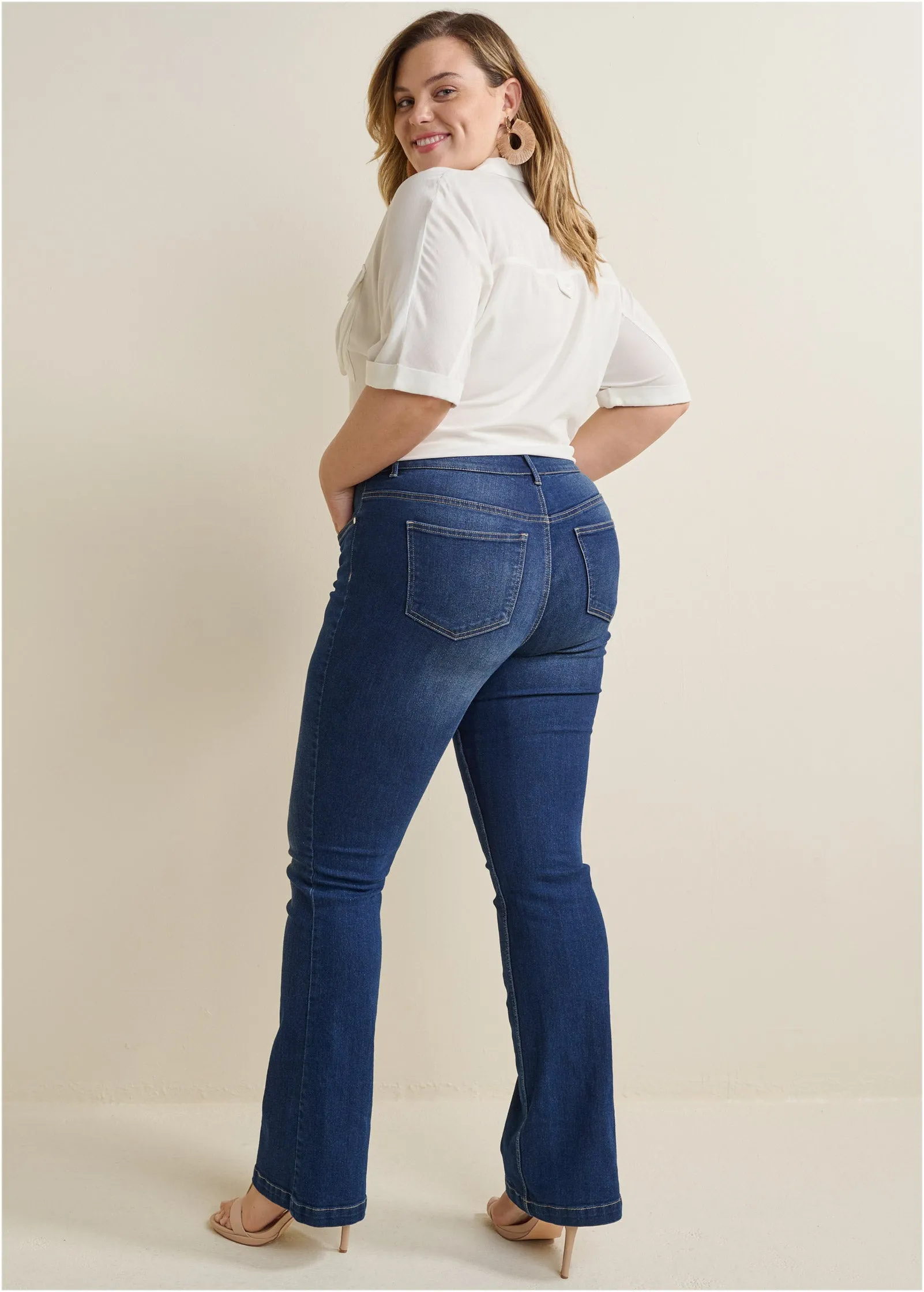 Cropped Button-Up Top - White