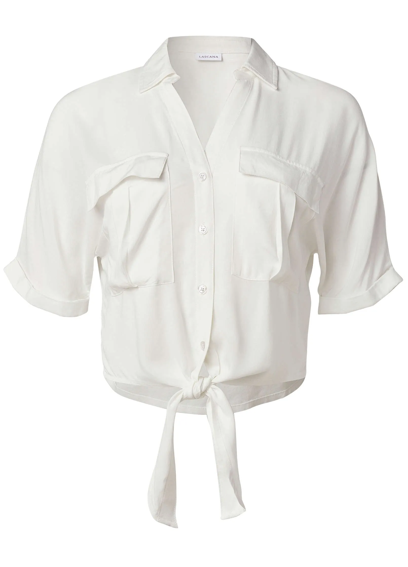 Cropped Button-Up Top - White