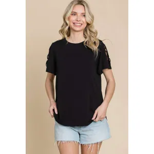 Culture Code Round Neck Crisscross Short Sleeve T-Shirt