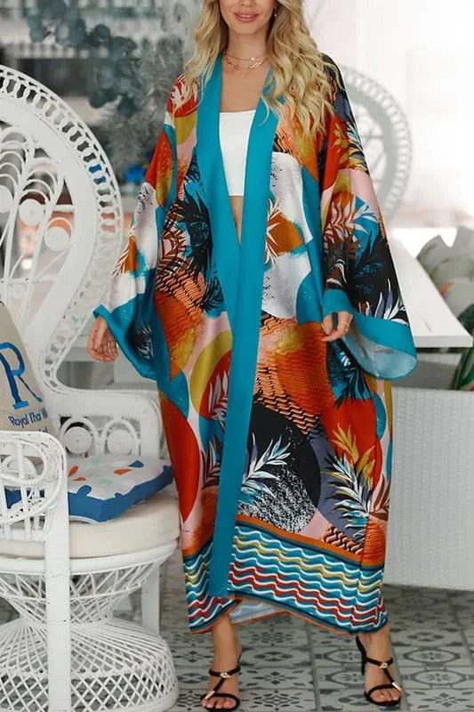CZ009 Graphic Maxi Kimono Cardigan