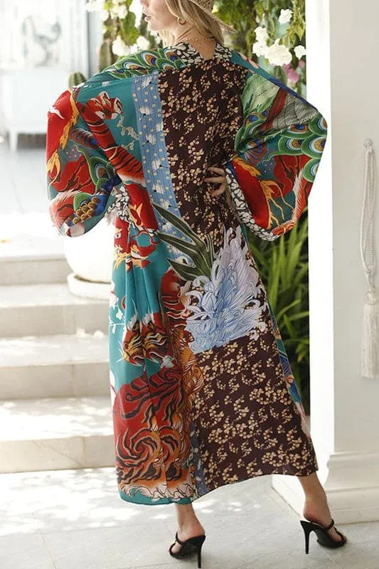 CZ009 Graphic Maxi Kimono Cardigan