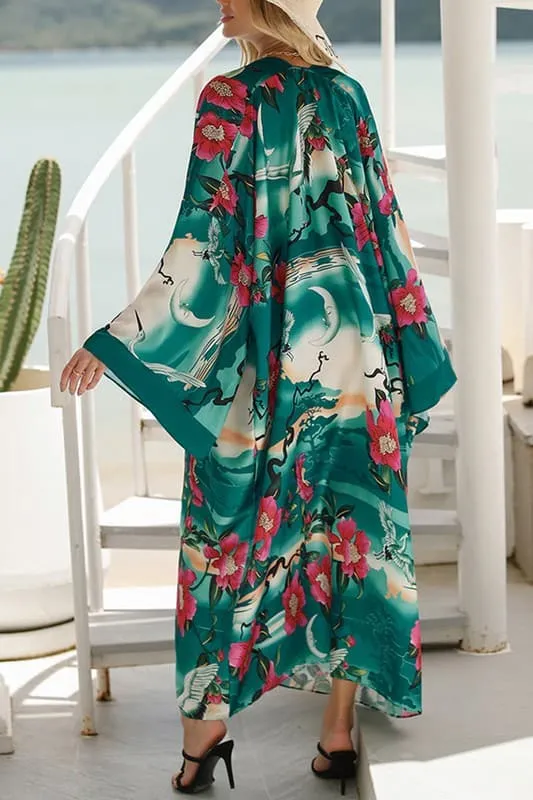 CZ009 Graphic Maxi Kimono Cardigan
