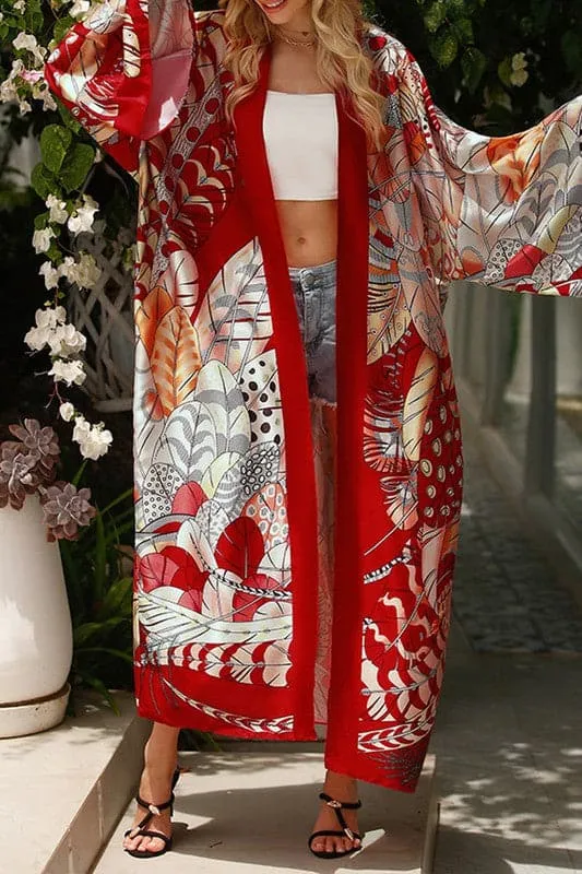 CZ009 Graphic Maxi Kimono Cardigan