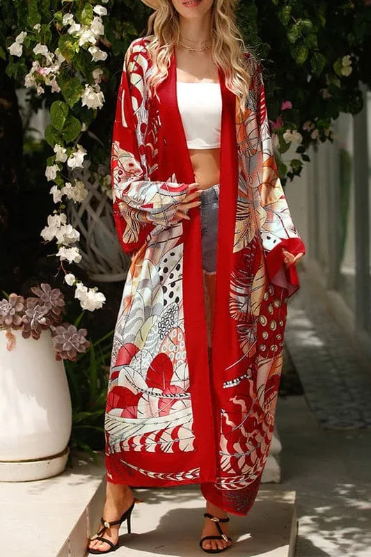 CZ009 Graphic Maxi Kimono Cardigan