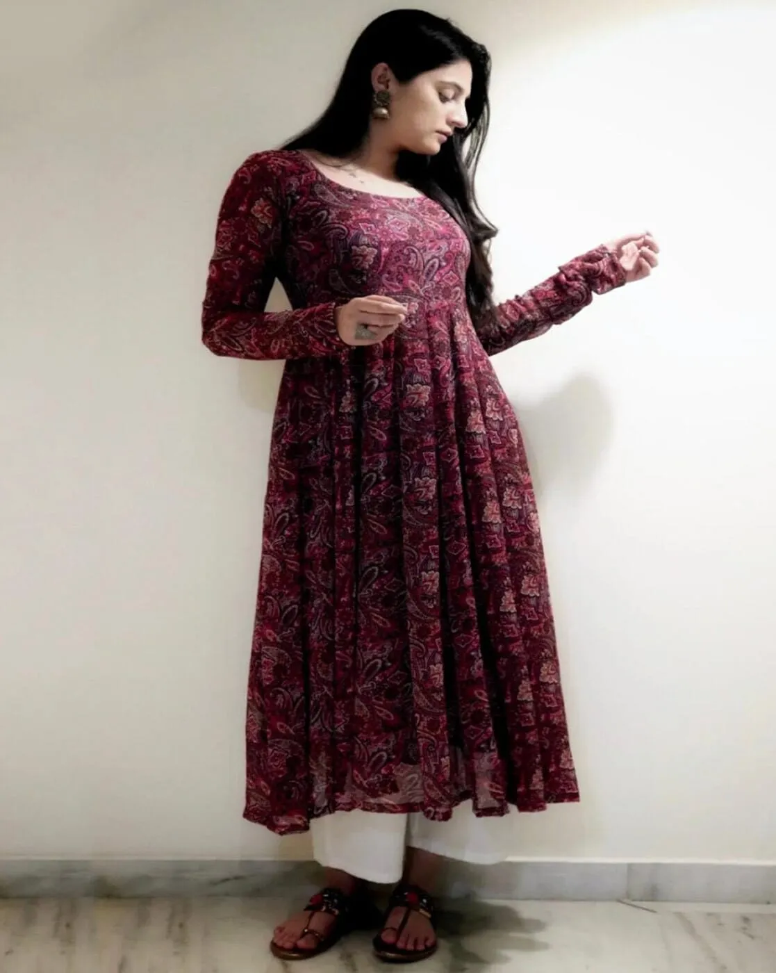 Ethnic Print V-Neck Gown
