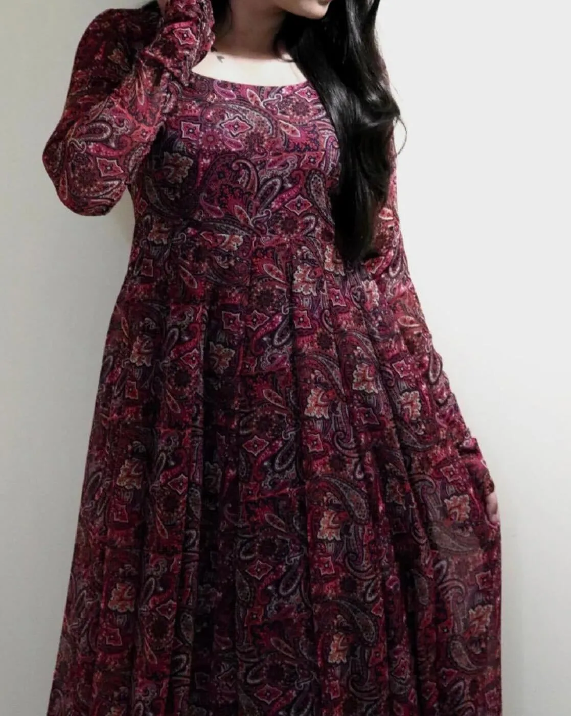 Ethnic Print V-Neck Gown