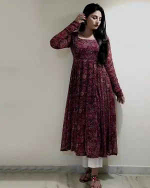 Ethnic Print V-Neck Gown