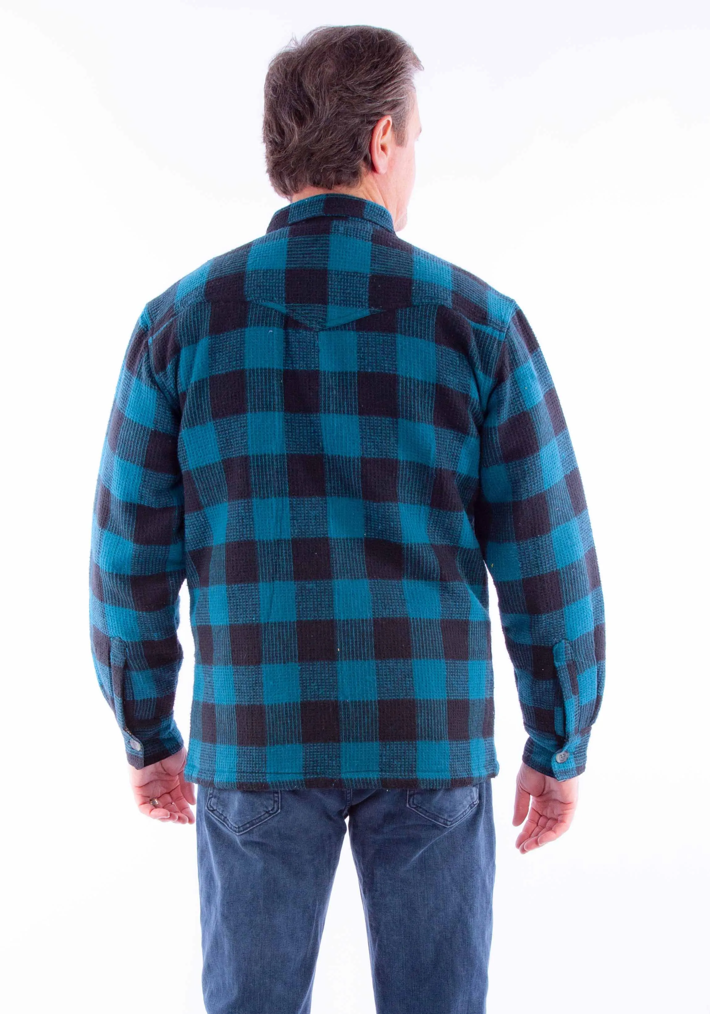 Farthest point black-turquoise basket weave check shirt-jacket