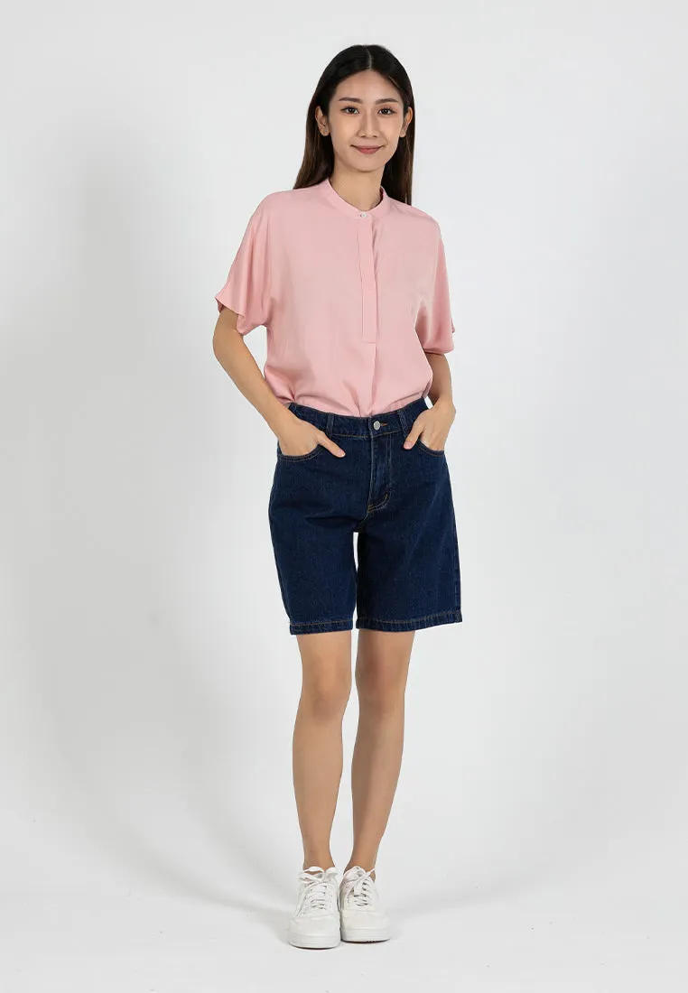 Forest Ladies Denim Jeans Shorts Women Elastic Waist High Waist Short Pants | Seluar Pendek Perempuan - 870150