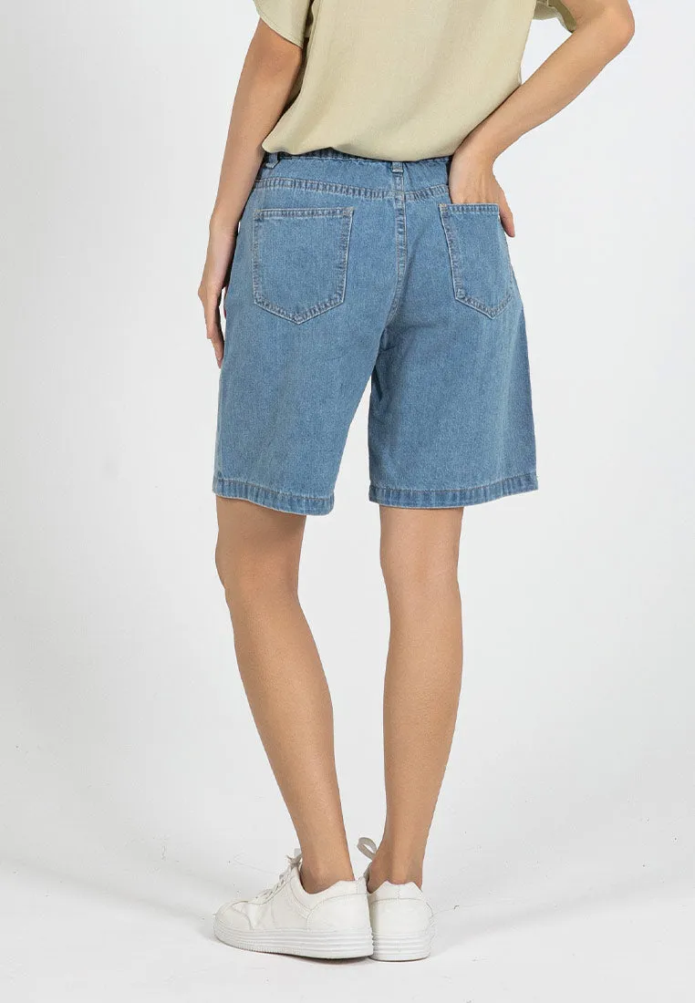 Forest Ladies Denim Jeans Shorts Women Elastic Waist High Waist Short Pants | Seluar Pendek Perempuan - 870150
