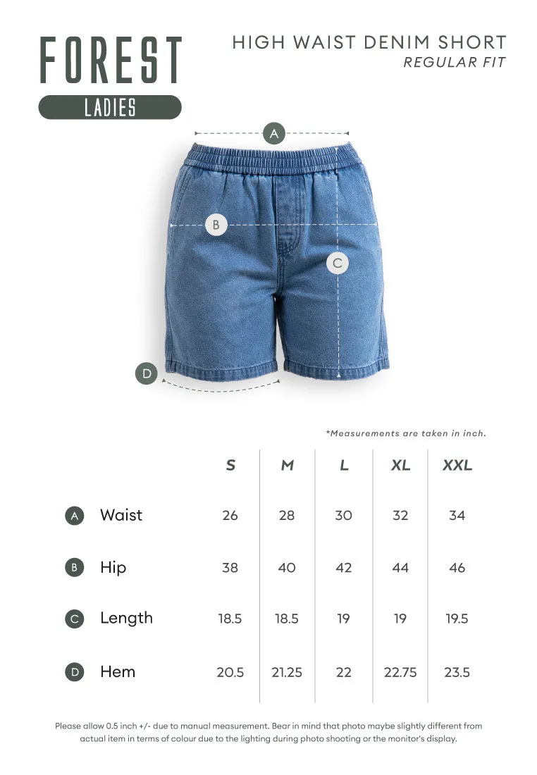 Forest Ladies Denim Jeans Shorts Women Elastic Waist High Waist Short Pants | Seluar Pendek Perempuan - 870150