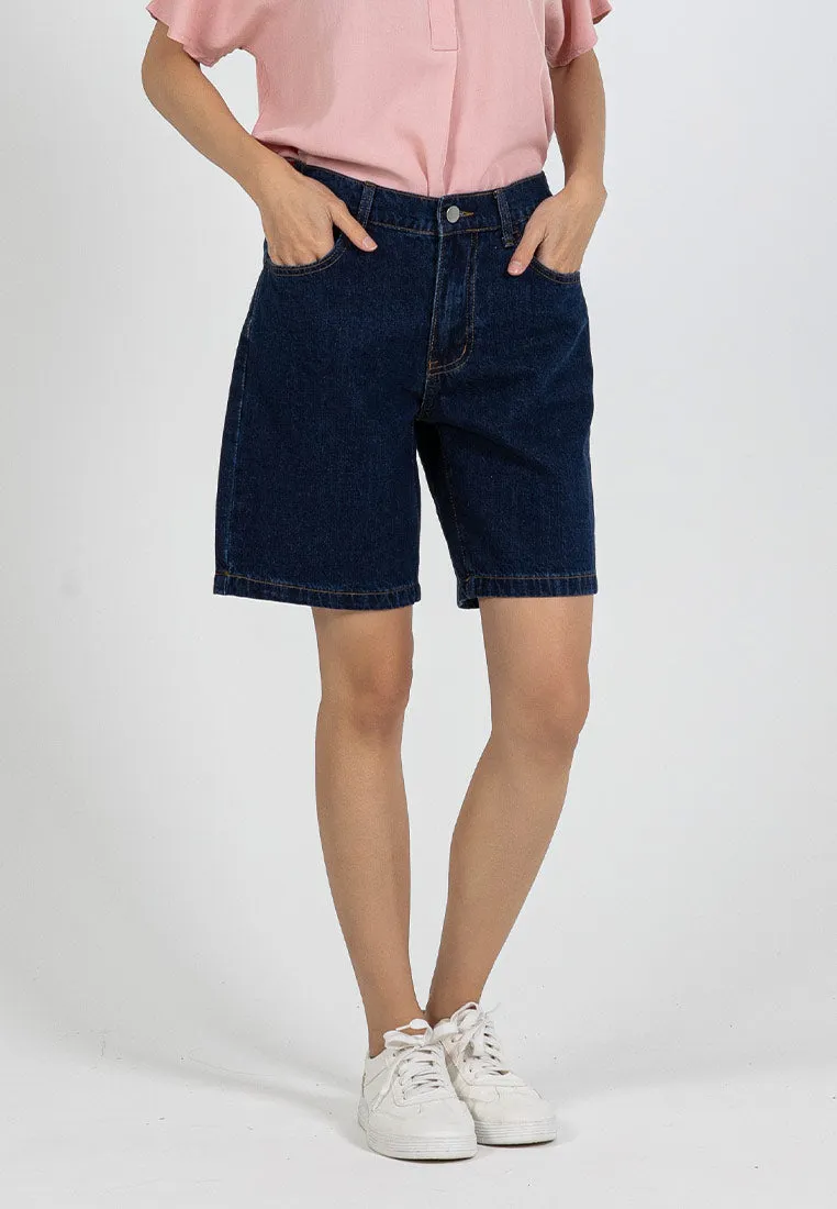 Forest Ladies Denim Jeans Shorts Women Elastic Waist High Waist Short Pants | Seluar Pendek Perempuan - 870150
