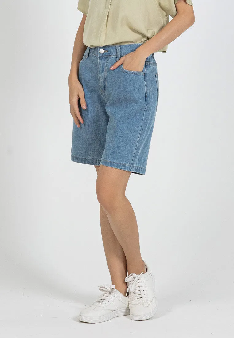 Forest Ladies Denim Jeans Shorts Women Elastic Waist High Waist Short Pants | Seluar Pendek Perempuan - 870150