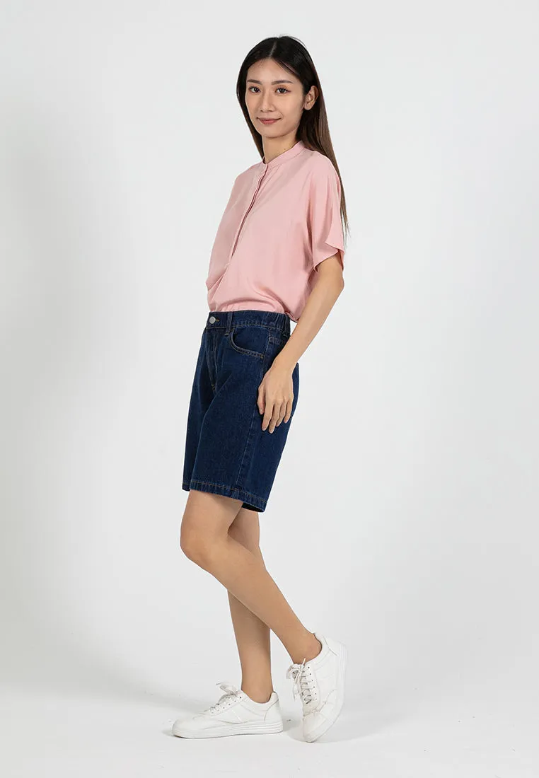 Forest Ladies Denim Jeans Shorts Women Elastic Waist High Waist Short Pants | Seluar Pendek Perempuan - 870150
