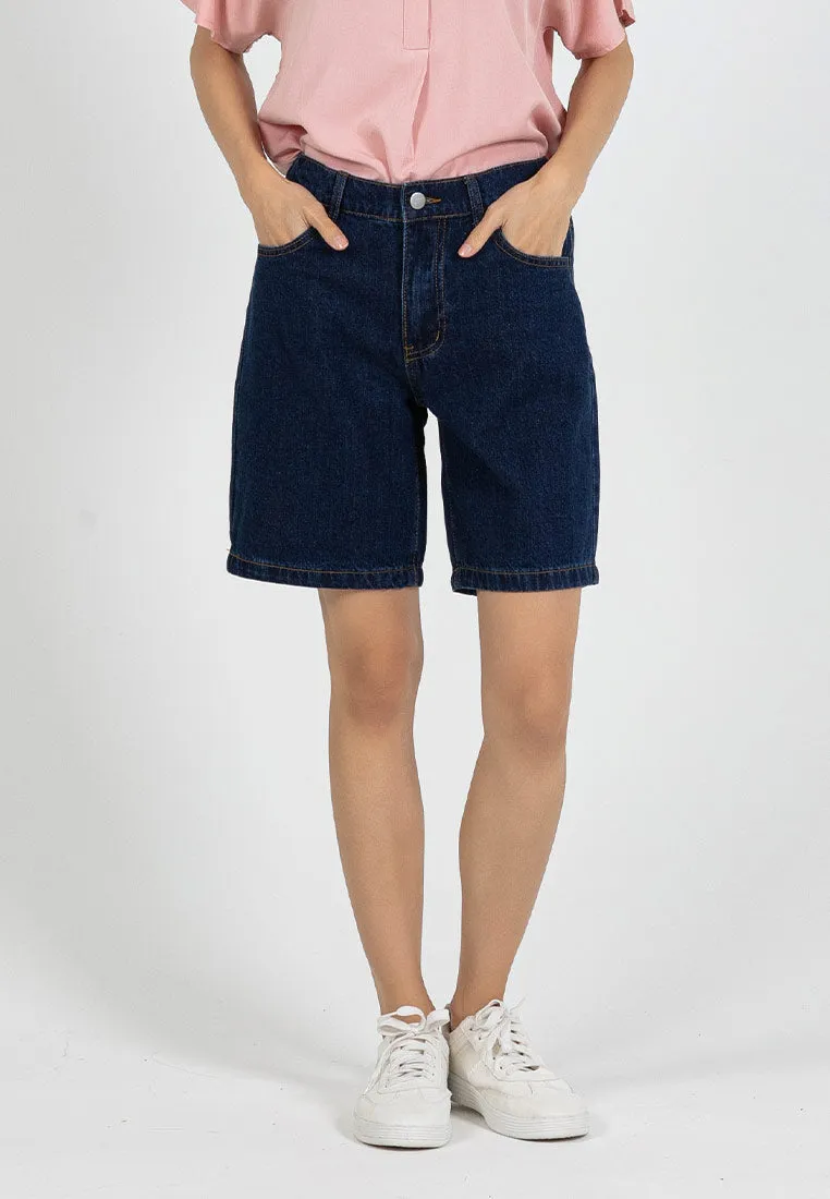 Forest Ladies Denim Jeans Shorts Women Elastic Waist High Waist Short Pants | Seluar Pendek Perempuan - 870150