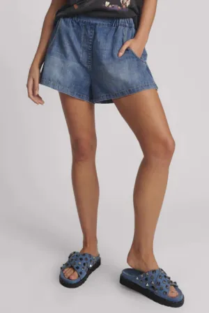 Funks High Waist Elasticated Flippy Denim Short | Blue Love