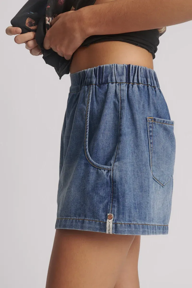 Funks High Waist Elasticated Flippy Denim Short | Blue Love