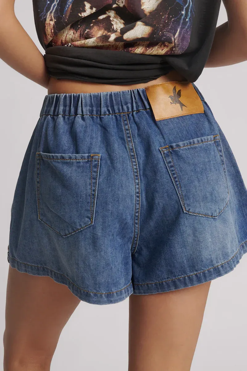 Funks High Waist Elasticated Flippy Denim Short | Blue Love
