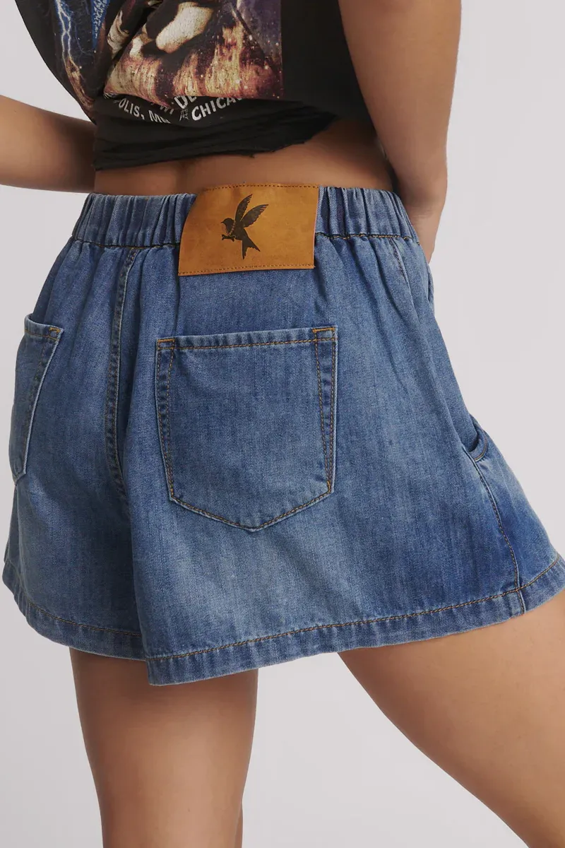 Funks High Waist Elasticated Flippy Denim Short | Blue Love