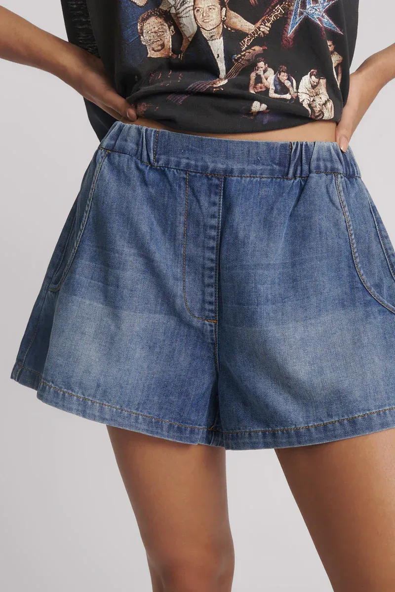 Funks High Waist Elasticated Flippy Denim Short | Blue Love