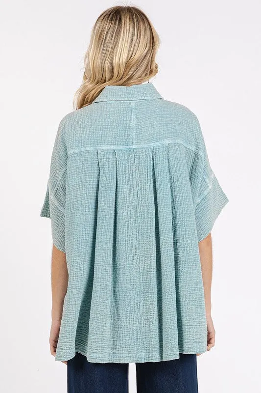 Hazel Blues® |  Mittoshop Mineral Wash Gauze Oversized Short Sleeve Shirt