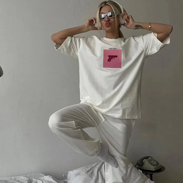 Hirsionsan Oversized Graphic T Shirt Women Summer Casual Tee