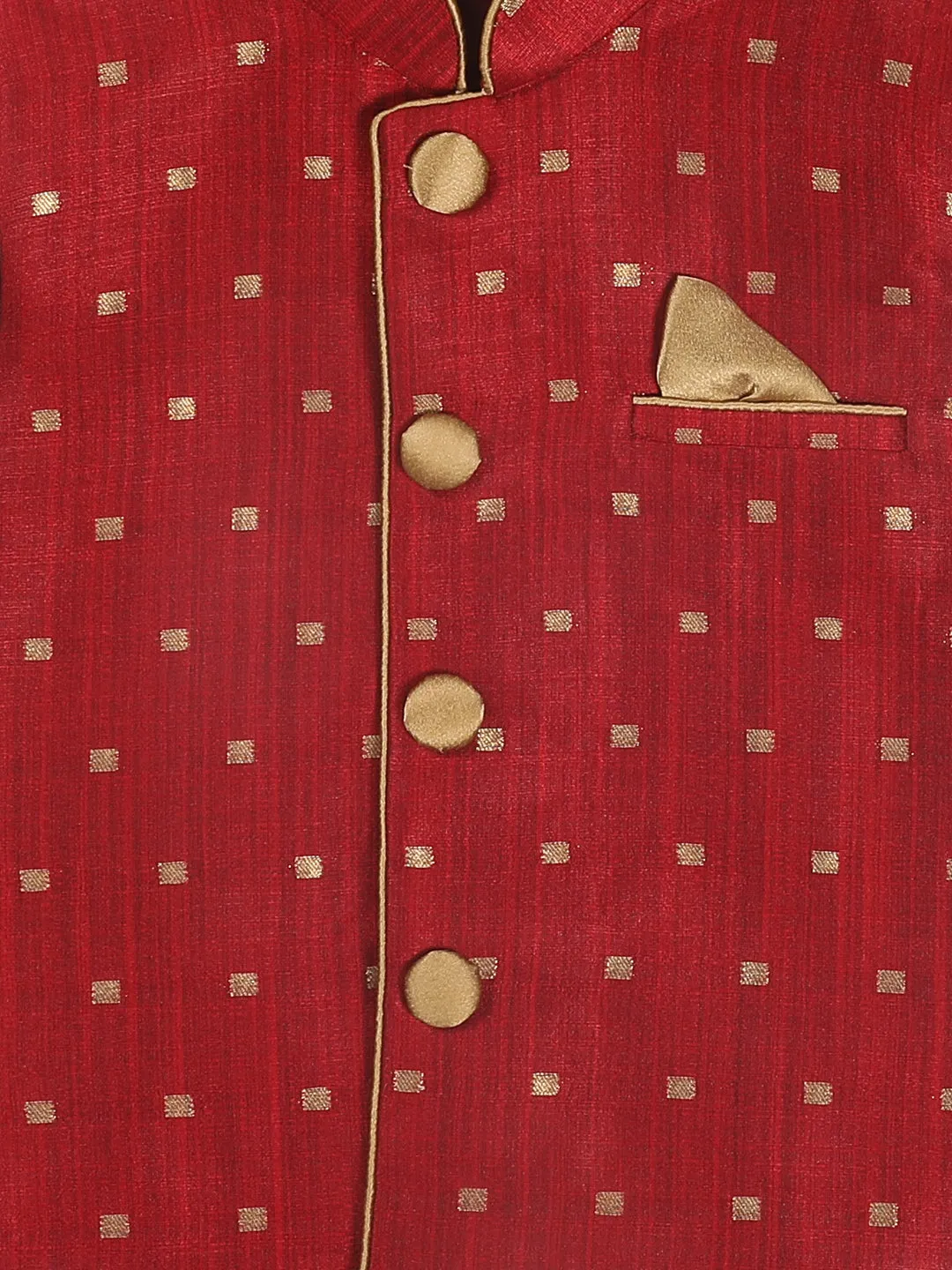 Jashvi SISHU Boy's Maroon & Gold Toned Woven Design Nehru Jacket