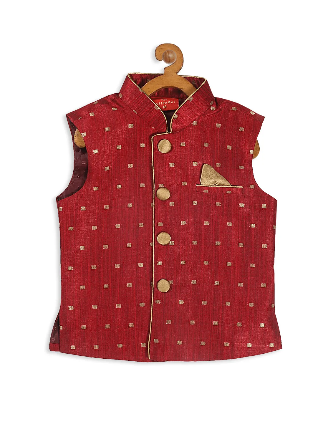 Jashvi SISHU Boy's Maroon & Gold Toned Woven Design Nehru Jacket