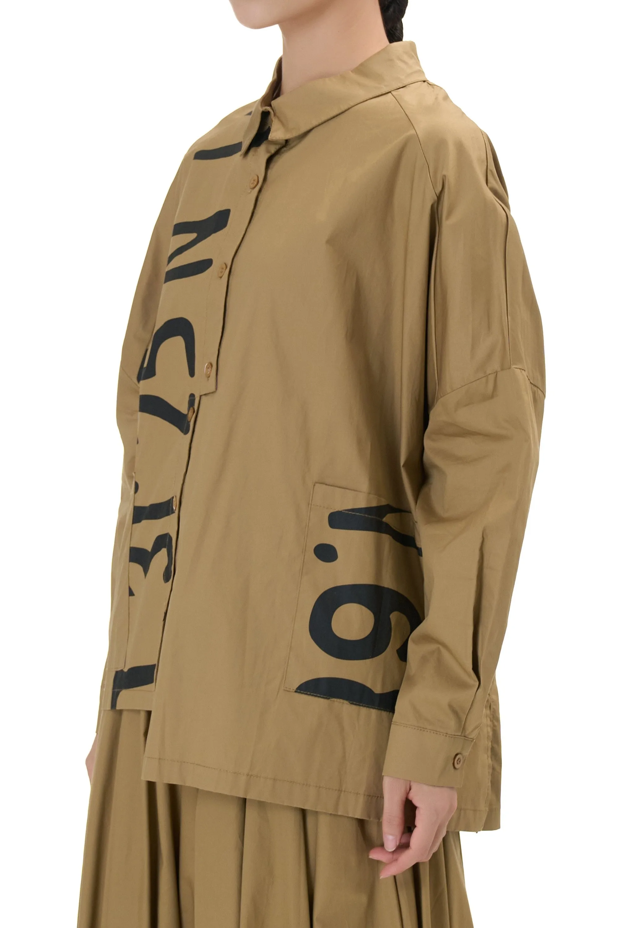 Khaki Black Alphabetical Oversized Shirt