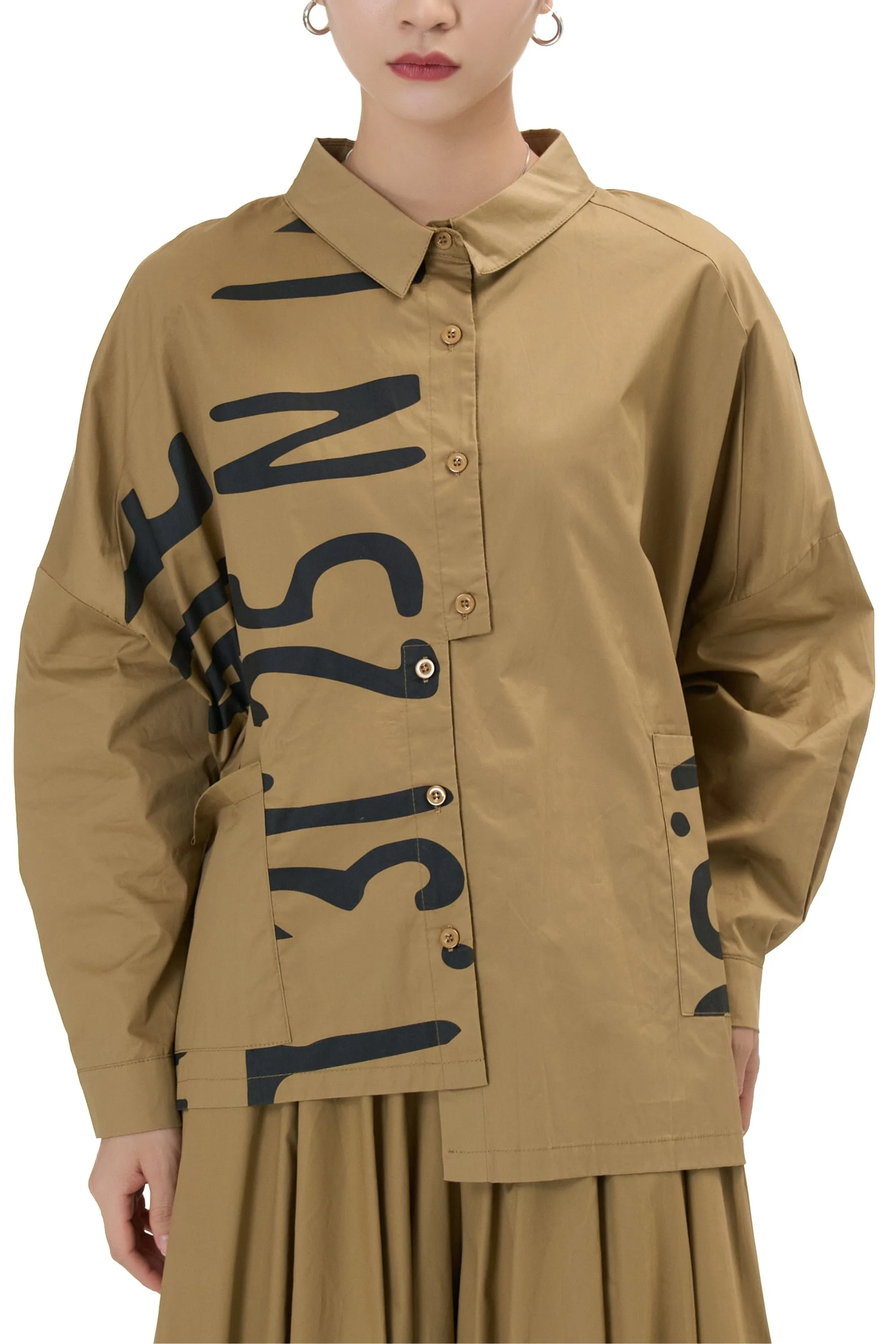 Khaki Black Alphabetical Oversized Shirt