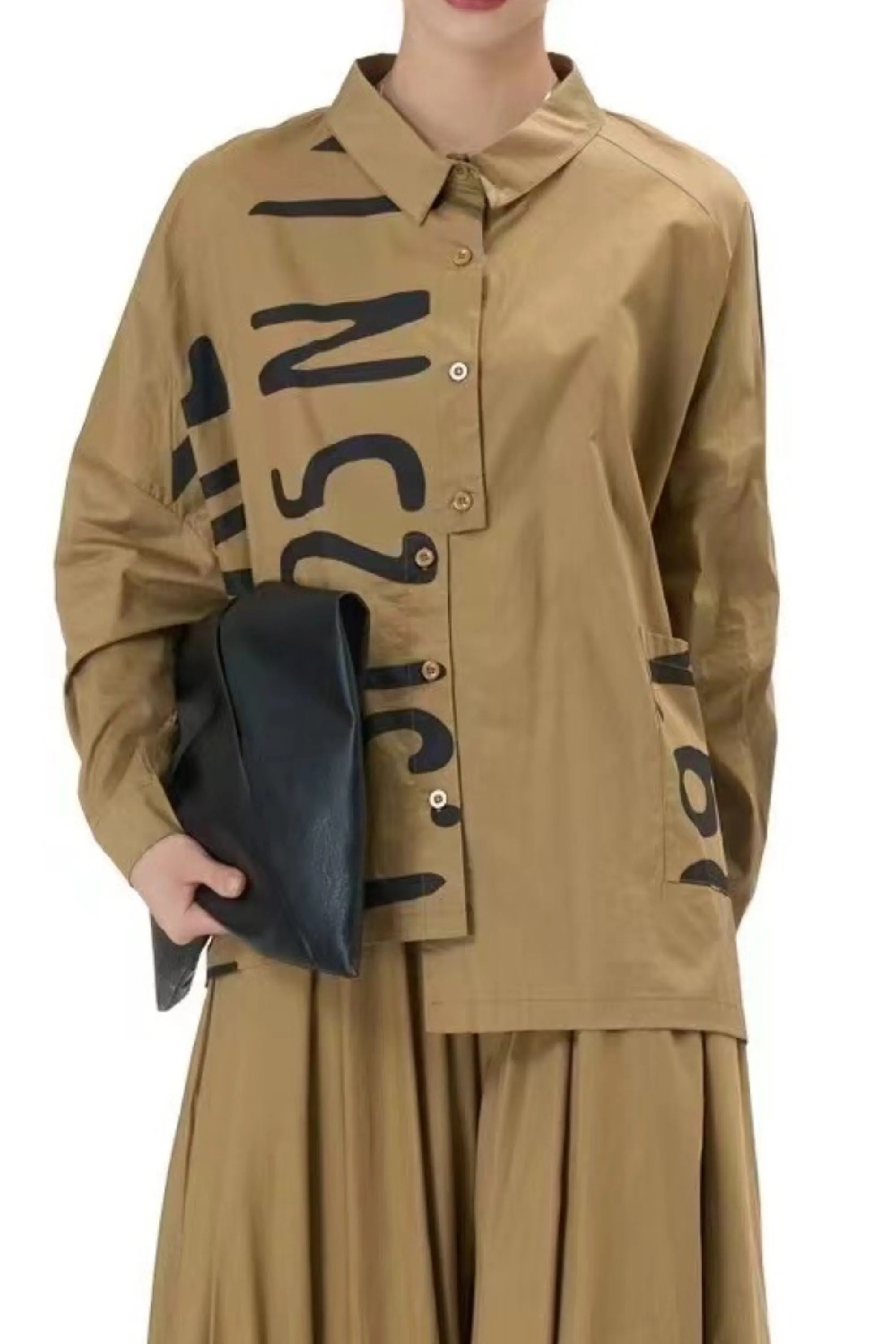 Khaki Black Alphabetical Oversized Shirt