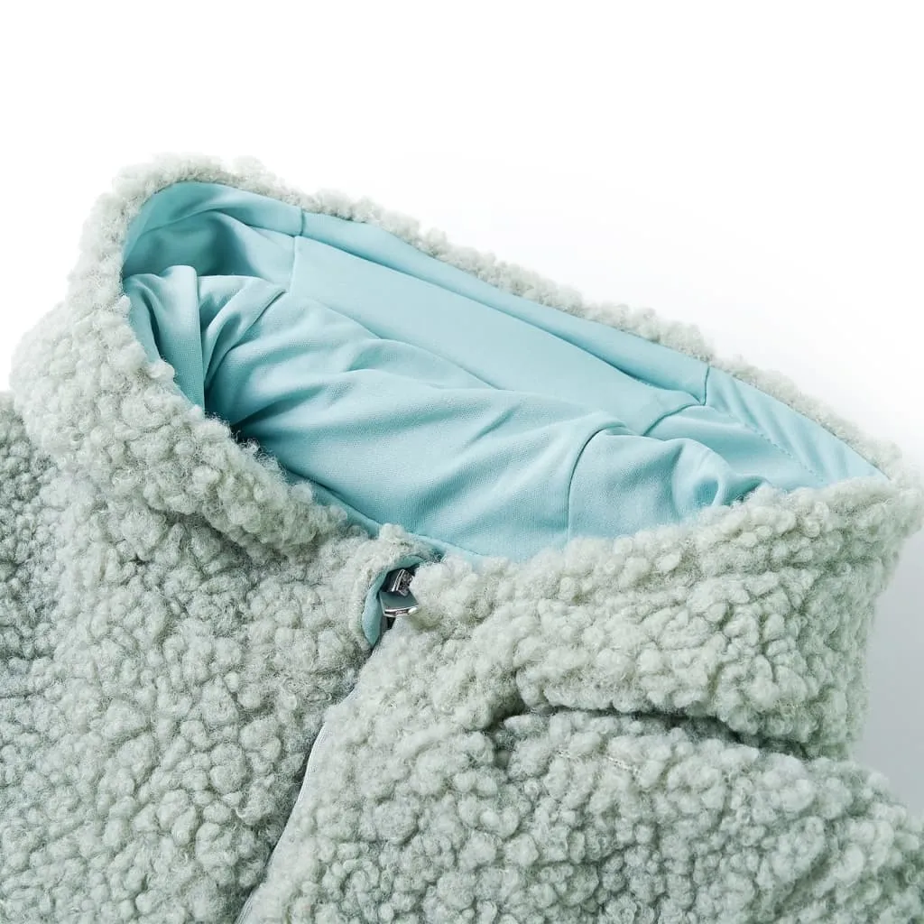 Kids' Hooded Jacket Teddy Faux Fur - Mint Green (Size 116) | Warm, Cozy, and Stylish for Ages 5-6