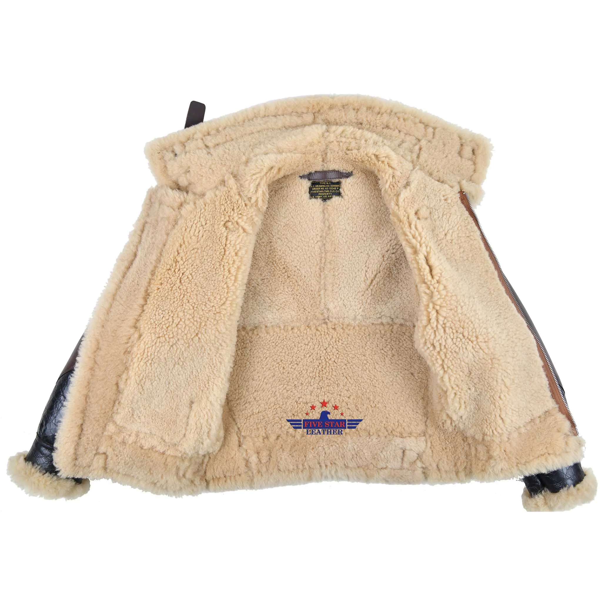 Kids Type B3 Sheepskin Leather Bomber Flight Jacket Seal Brown