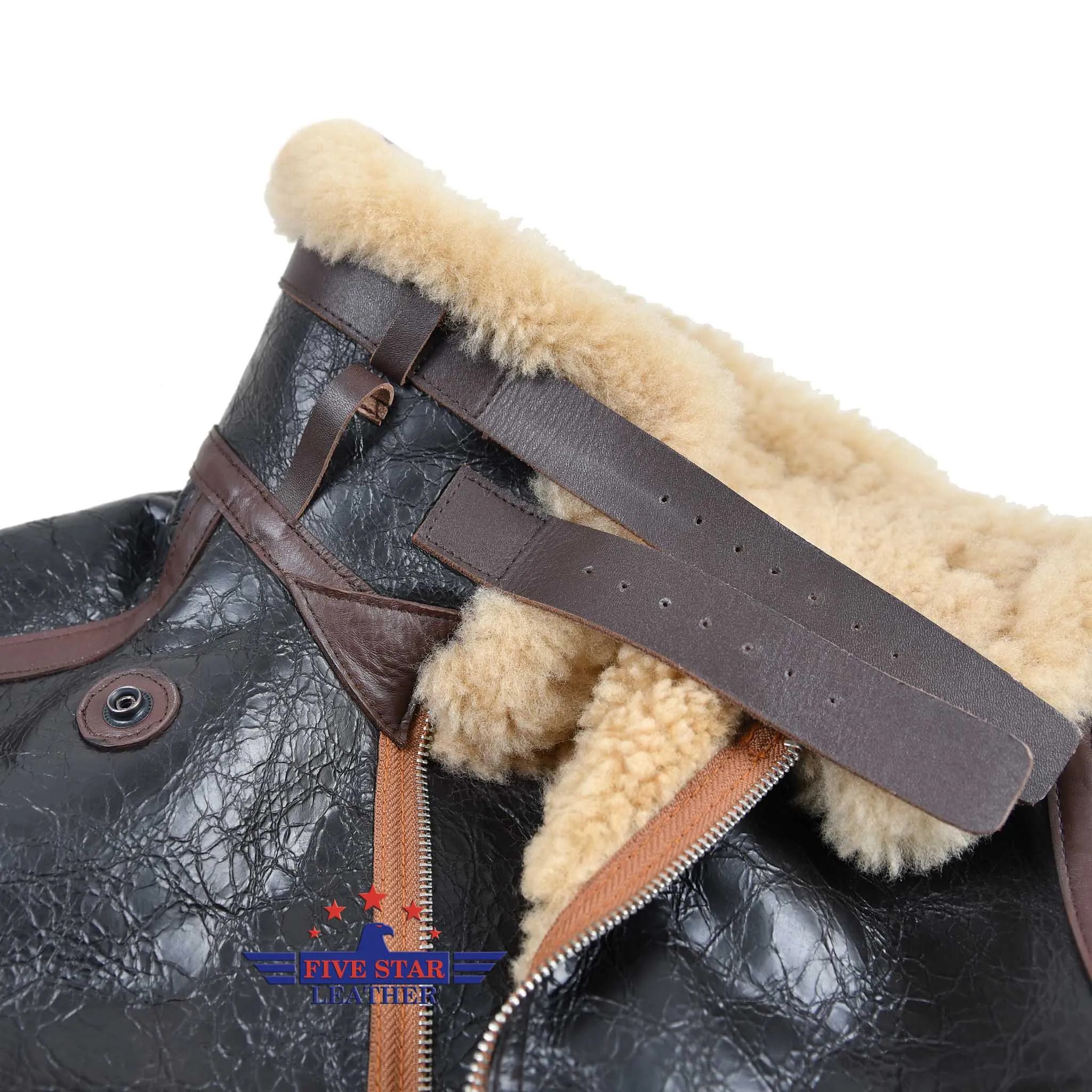 Kids Type B3 Sheepskin Leather Bomber Flight Jacket Seal Brown