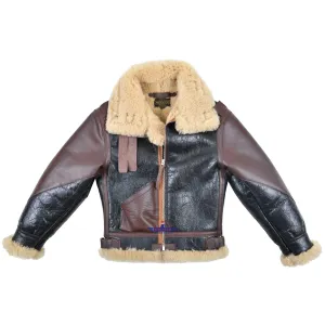 Kids Type B3 Sheepskin Leather Bomber Flight Jacket Seal Brown