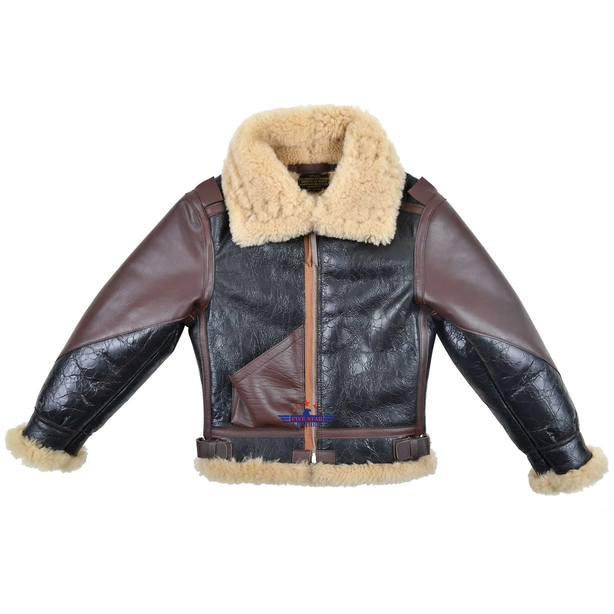 Kids Type B3 Sheepskin Leather Bomber Flight Jacket Seal Brown