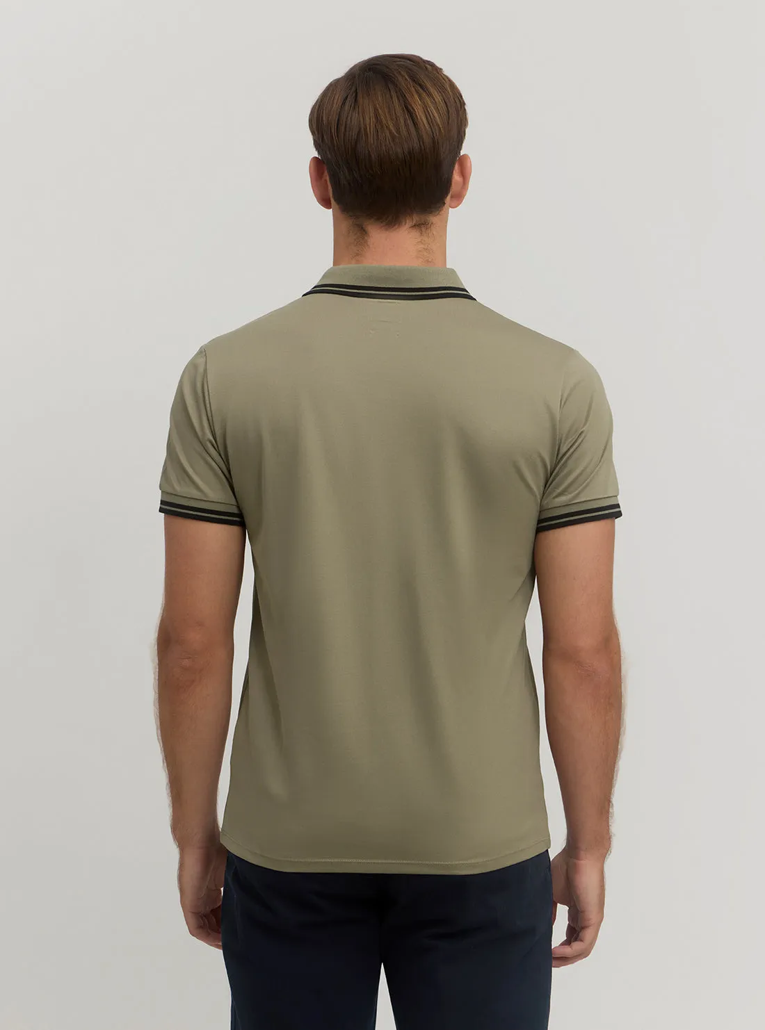 Light Khaki Short Sleeve Sports Pique Triangle Polo