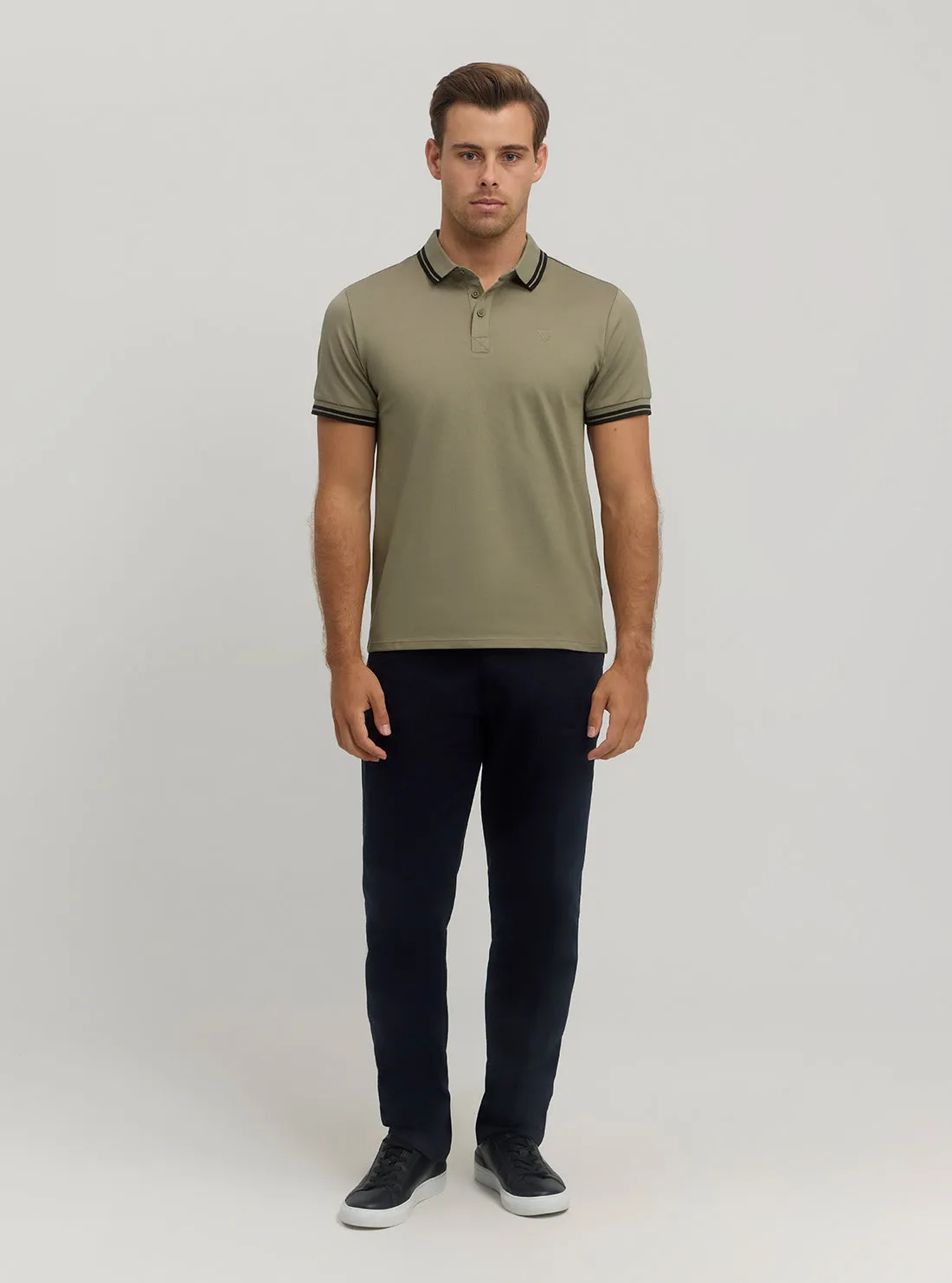 Light Khaki Short Sleeve Sports Pique Triangle Polo