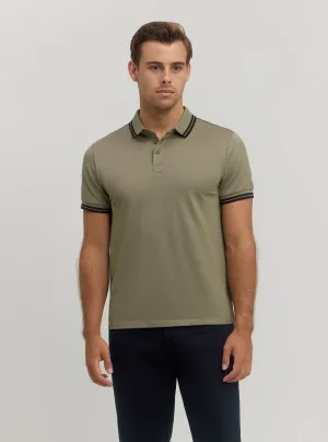 Light Khaki Short Sleeve Sports Pique Triangle Polo
