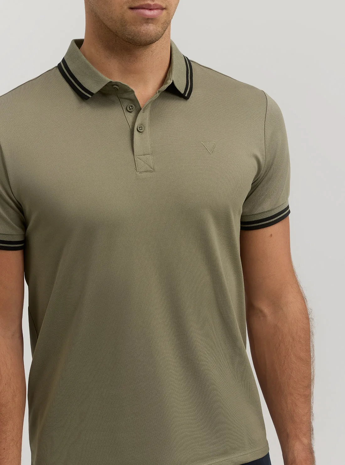 Light Khaki Short Sleeve Sports Pique Triangle Polo